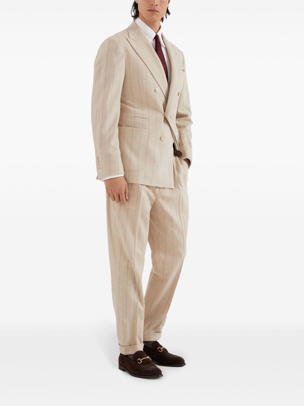 BRUNELLO CUCINELLI Alpaca-blend Chalk Stripe Trousers In Sand Product Image