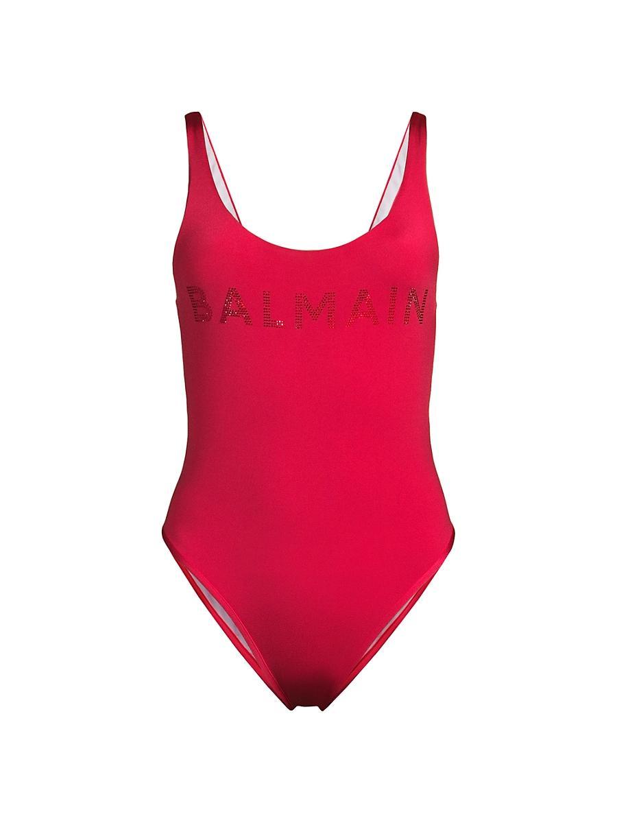 Womens Strass Tone-on-Tone Logo One-Piece Swimsuit Product Image