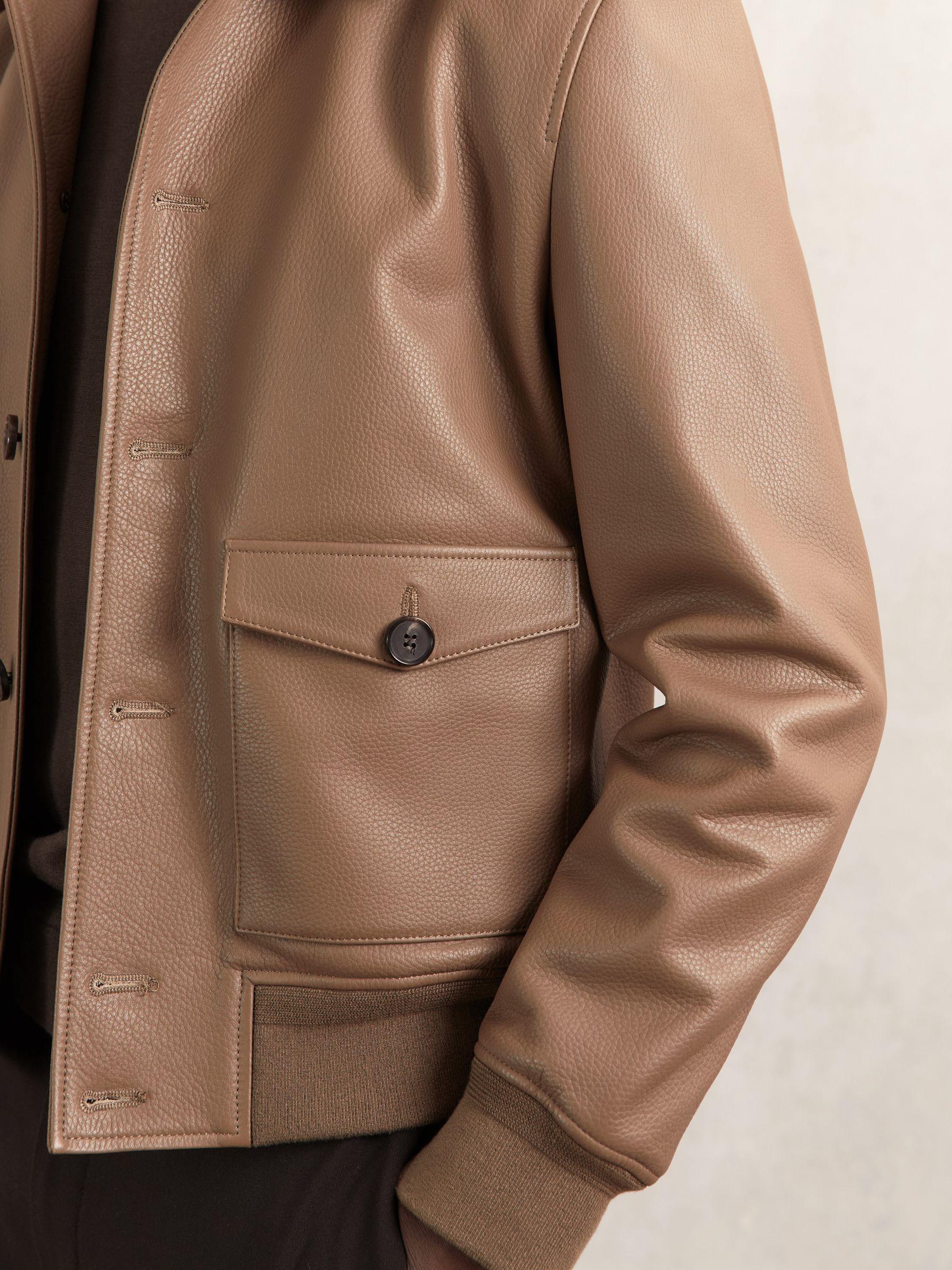 Tumbled-Leather Harrington Jacket in Tan Brown Product Image