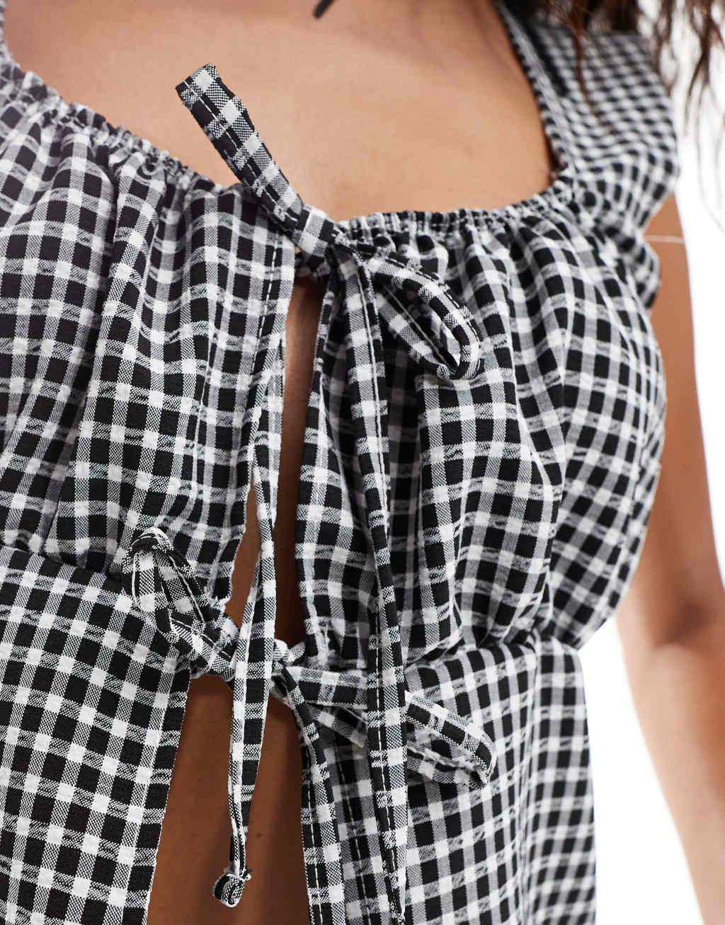 Reclaimed Vintage split front top in gingham Product Image
