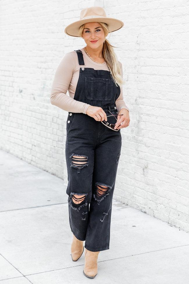 Light Up Your Life Black Distressed Straight Leg Overalls  FINAL SALE Product Image