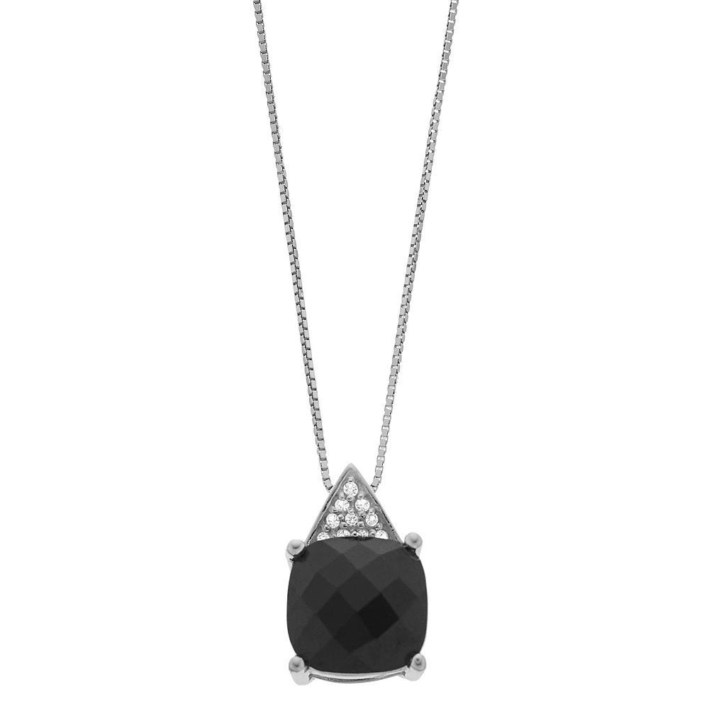 Gemminded Sterling Silver Onyx Pendant Necklace with White Topaz Accents, Women's, Size: 18" Product Image
