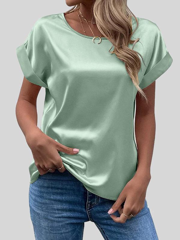 Loose Short Sleeves Solid Color Round-Neck T-Shirts Tops Product Image