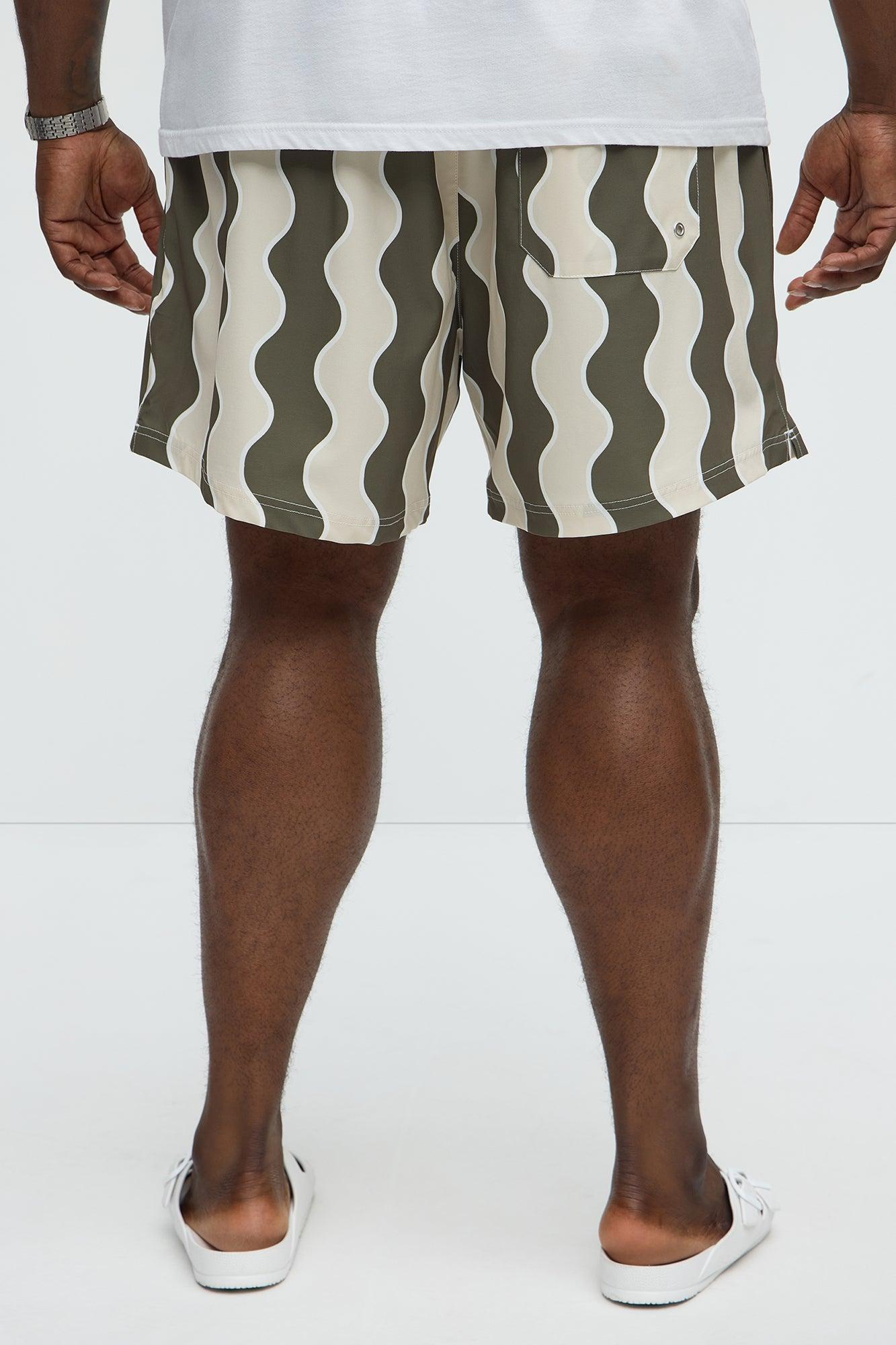 Retro Wavy Swim Mid Trunk - Olive/combo Product Image
