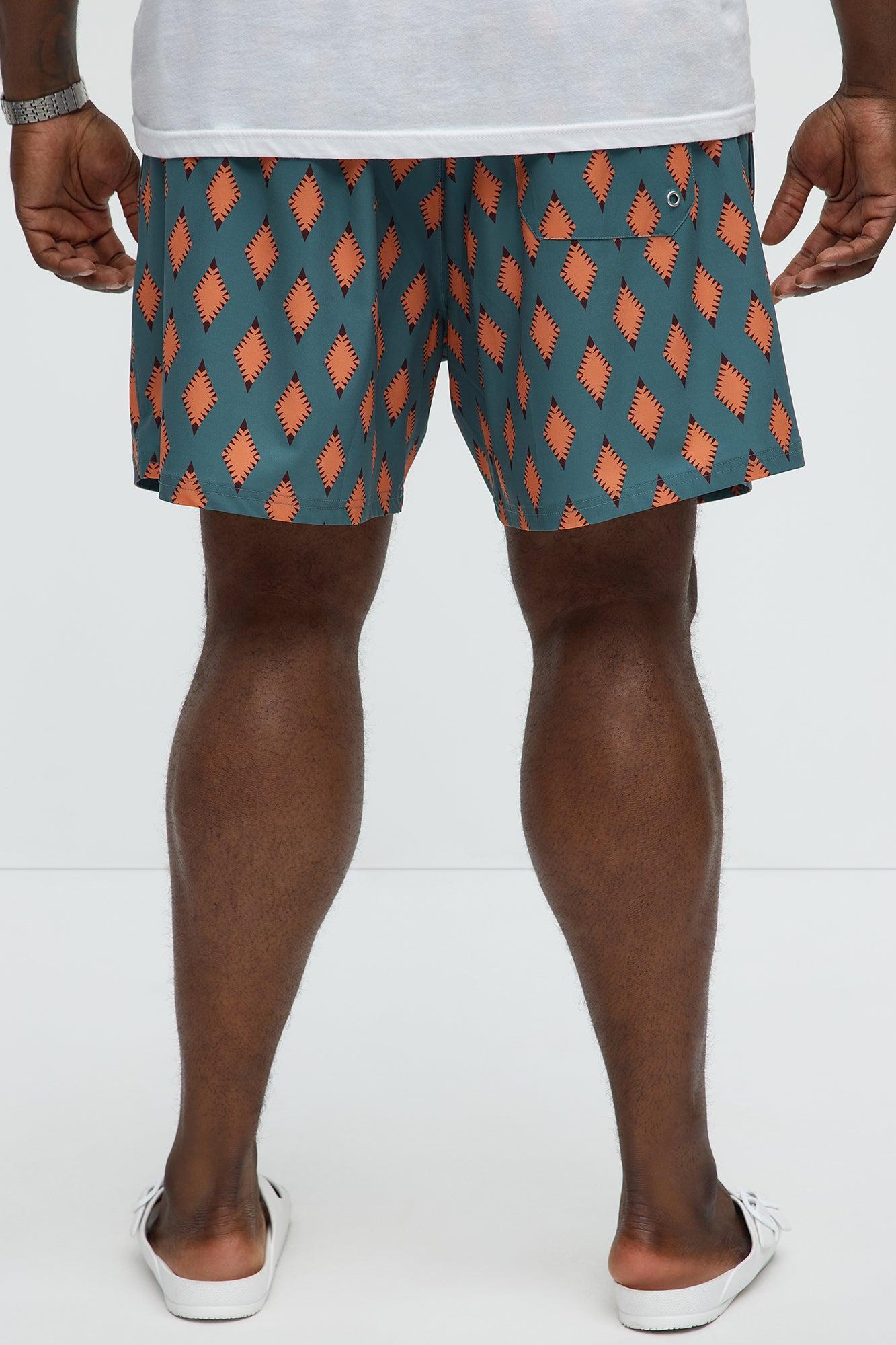 Geometric Diamond Printed Swim Mid Trunk - Multi Color Product Image