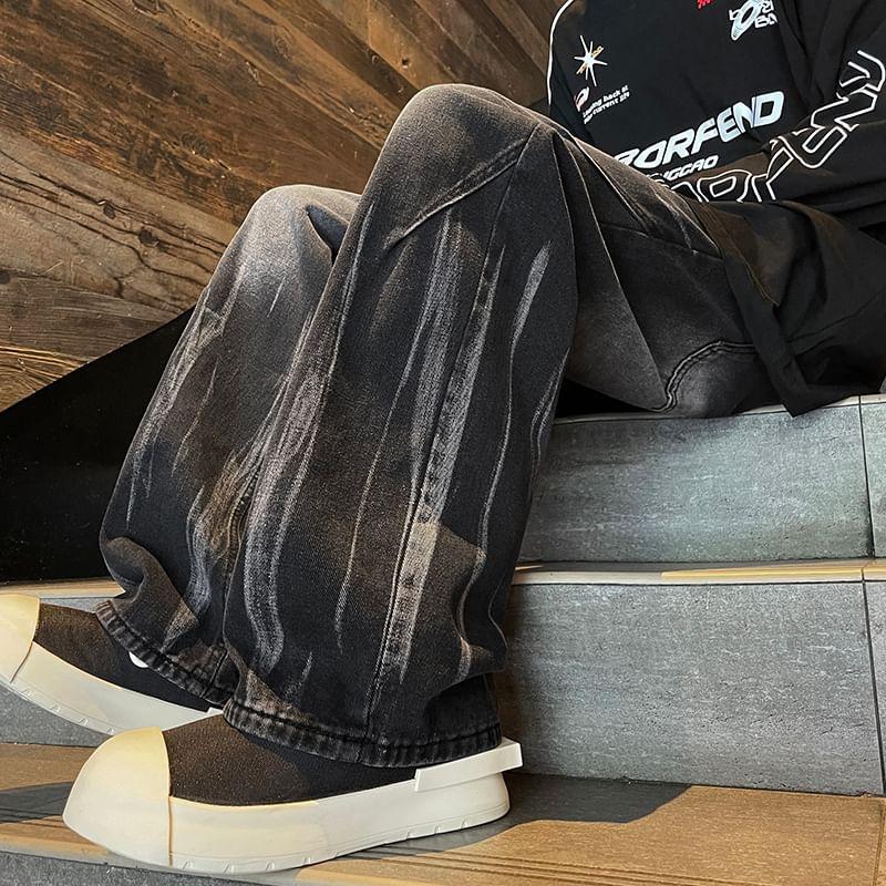Mid Rise Washed Straight Leg Jeans Product Image