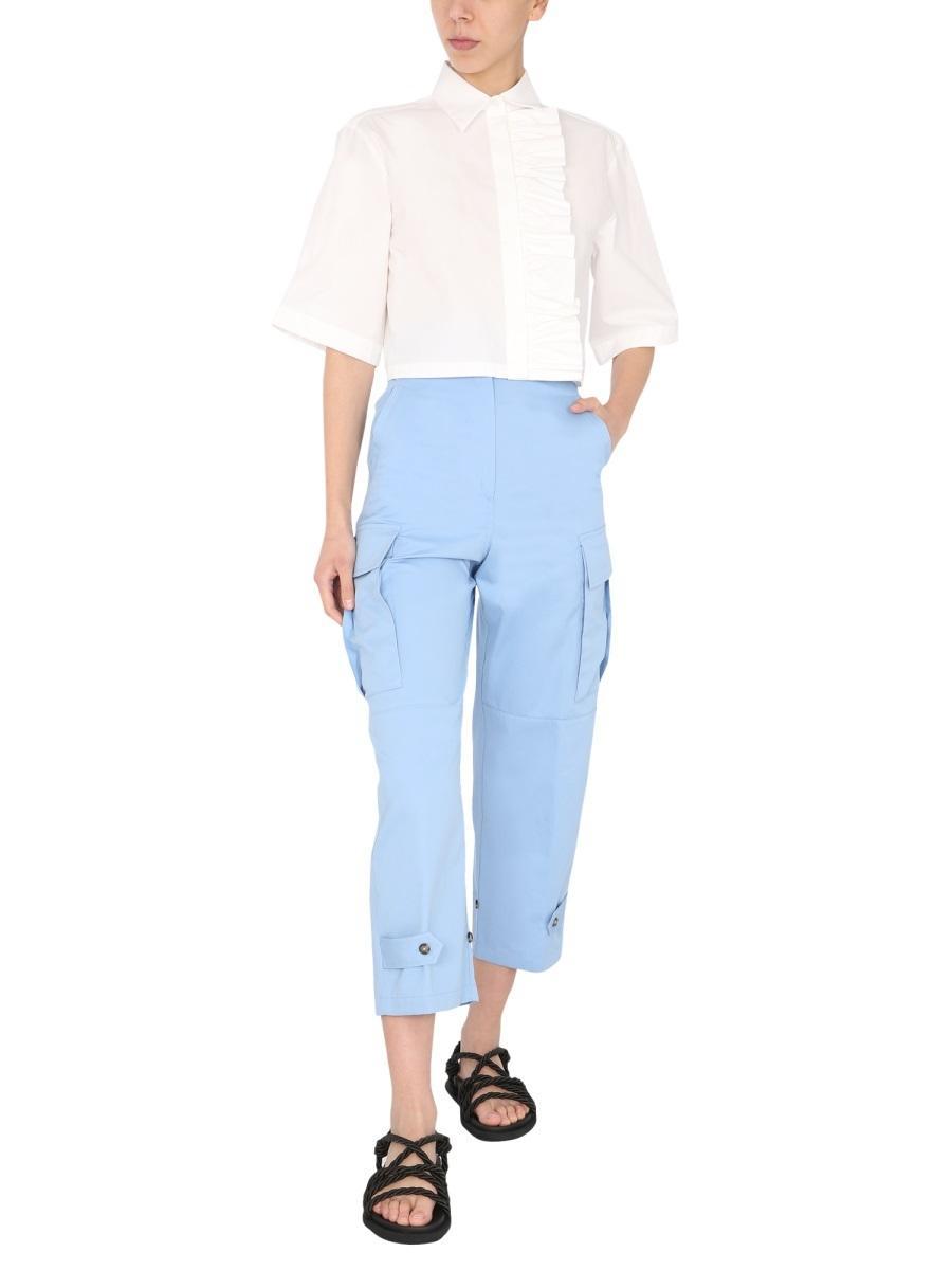 MSGM Cropped High-waist Trousers In Blue Product Image
