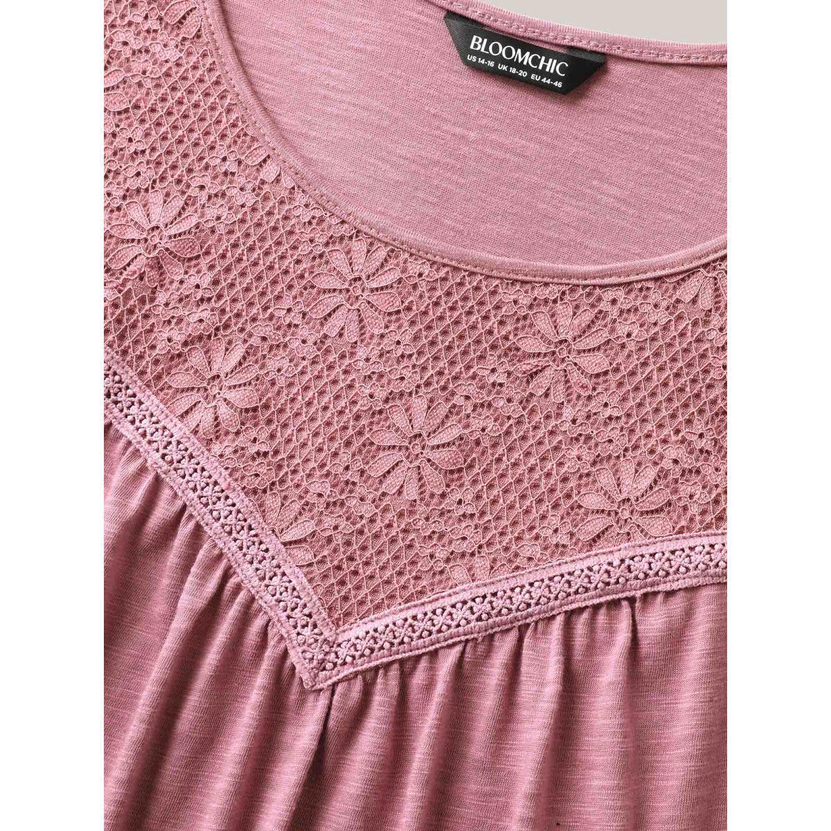 Plus Size Plain Stretchy Lace Tank Top Women Deeppurplered Woven ribbon&lace trim Round Neck Vacation Tank Tops Camis BloomChic 22-24/3X Product Image