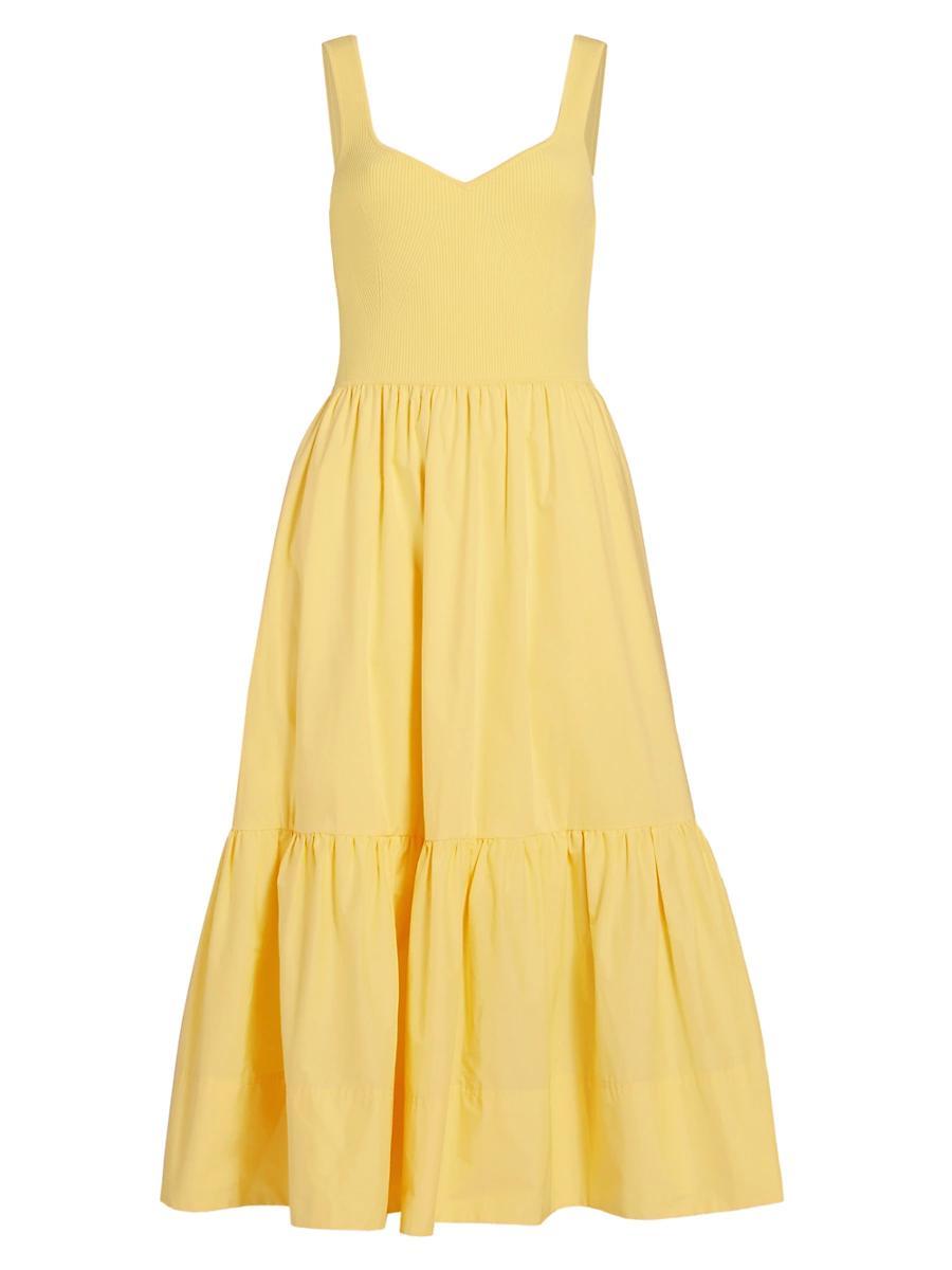 Womens Josephina Mixed Media Tiered Midi-Dress Product Image