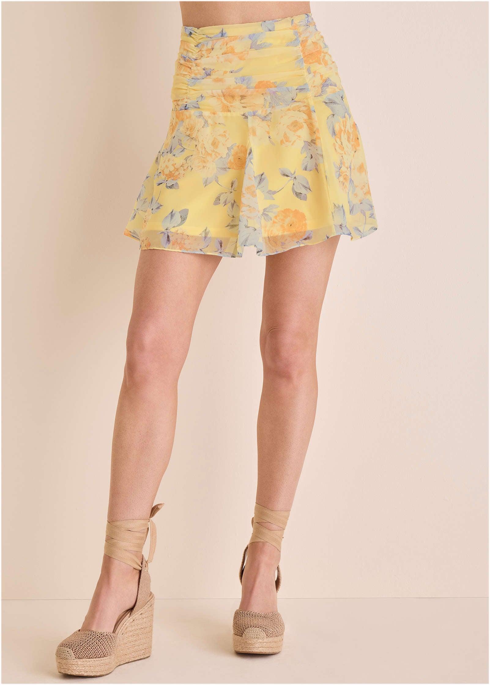 Crinkle Chiffon Mini Skirt - Custard Roses Product Image