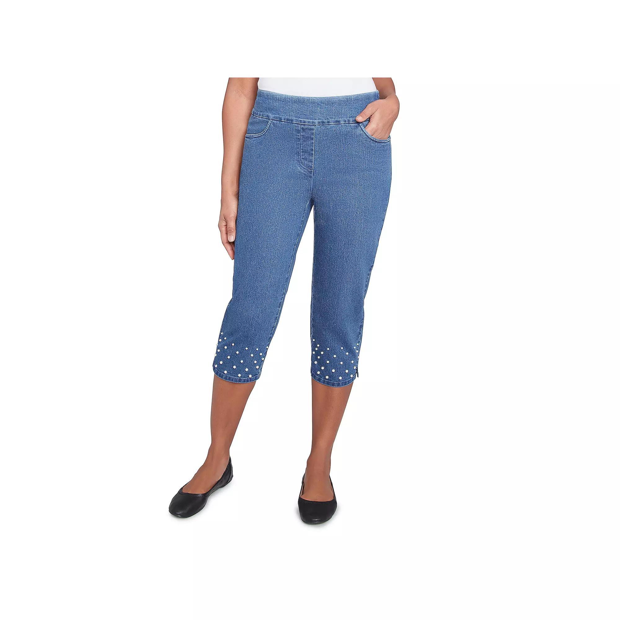 Women's Alfred Dunner Pearl Detailed Denim Capri Pants, Size: 16, Medium Blue Product Image