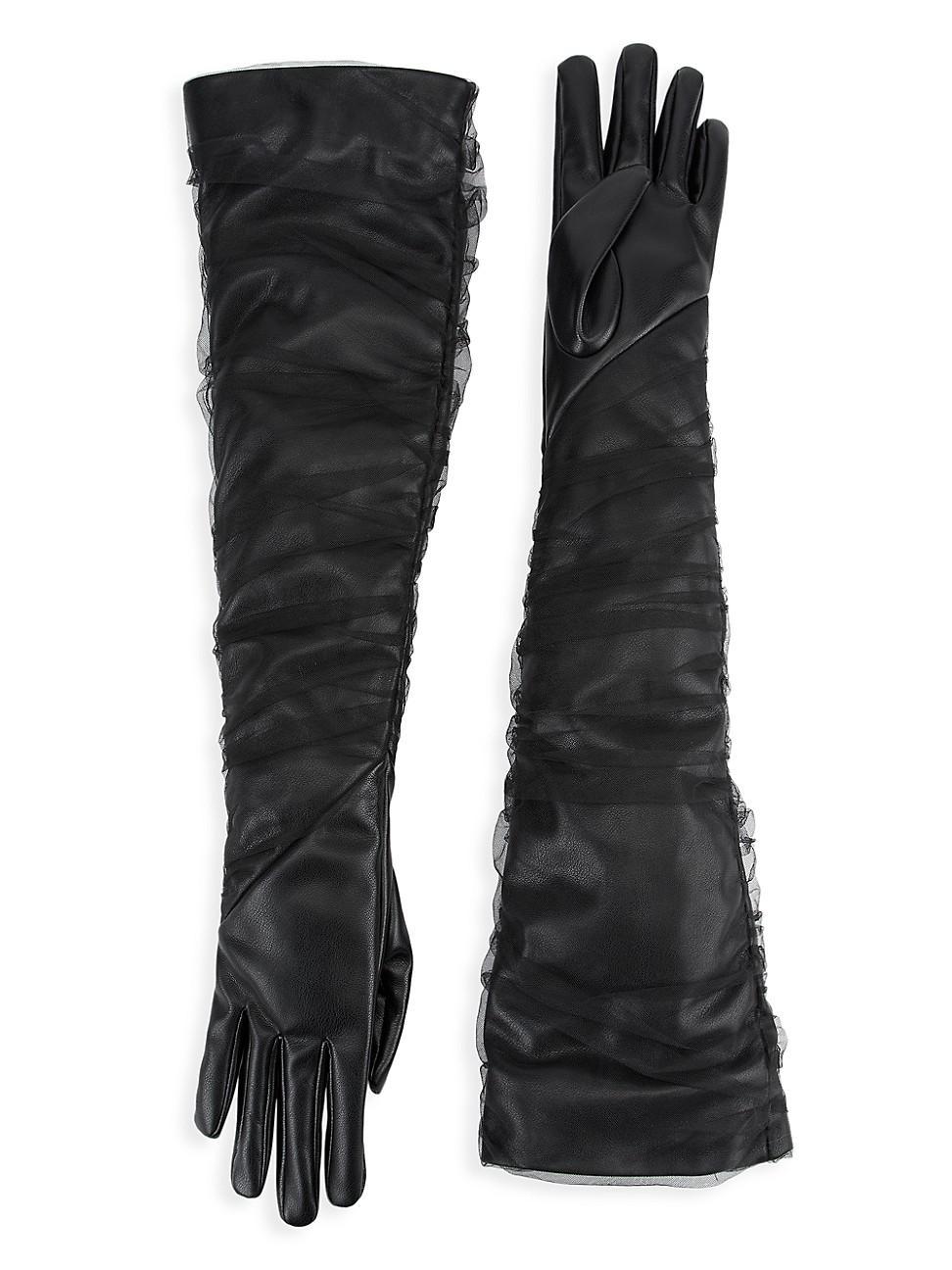 Womens Marilyn Faux Leather & Tulle Gloves Product Image