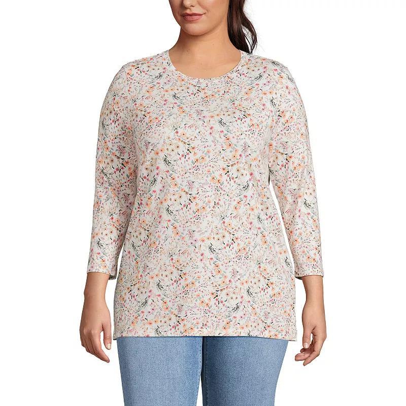 Plus Size Lands' End Supima Cotton Relaxed Fit Crewneck Tunic, Women's, Size: 3XL, Soft Orchid Stripe Product Image