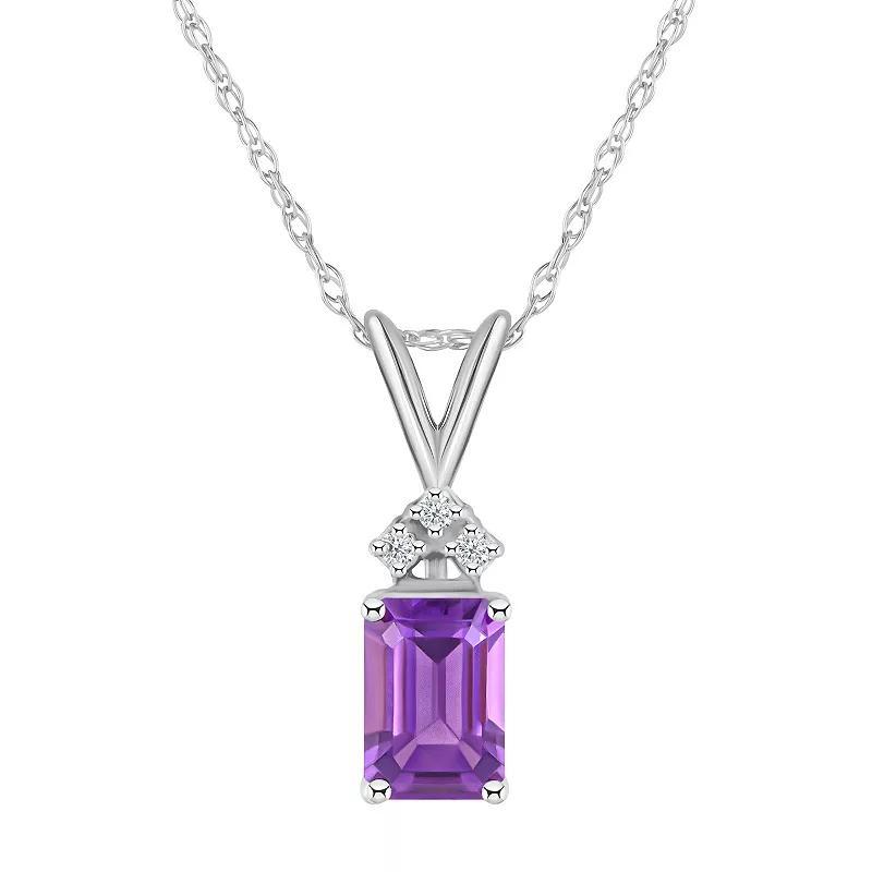 Celebration Gems 14k Gold Emerald Cut Amethyst & Diamond Accent Pendant Necklace, Women's, Size: 18" Product Image