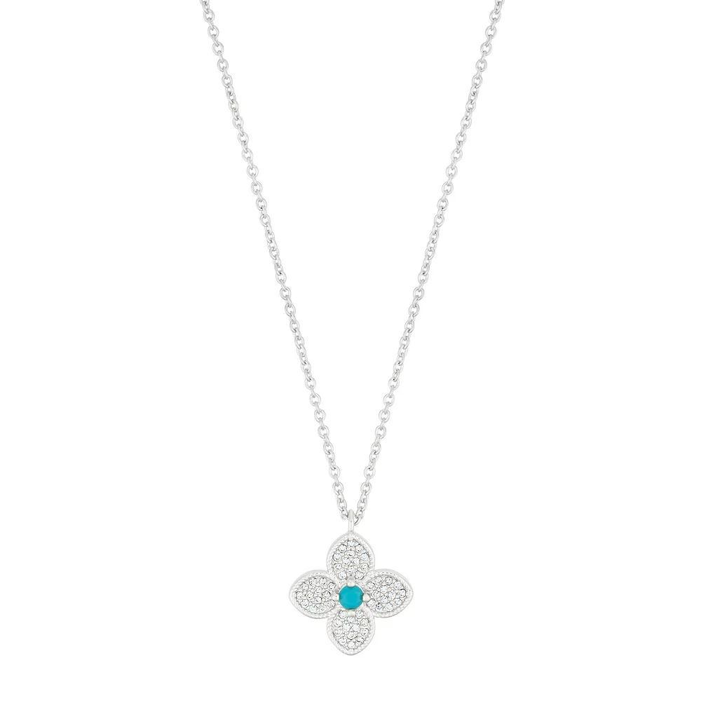 Adornia Simulated Turquoise Flower Necklace, Womens Silver Tone Product Image