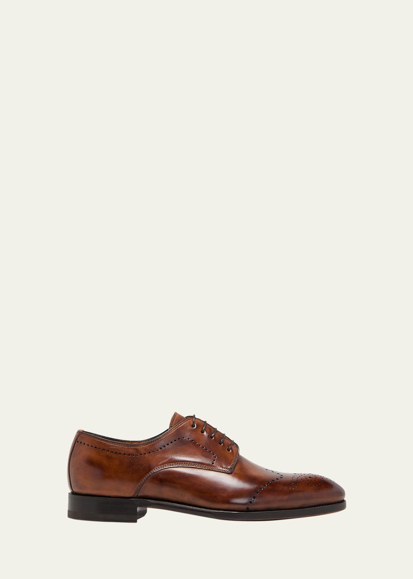 Mens Brogue Cap-Toe Leather Oxfords Product Image