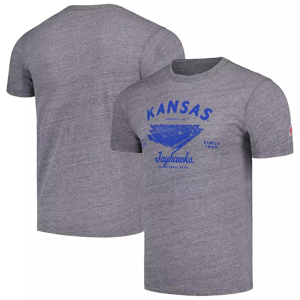Men's League Collegiate Wear Heather Gray Kansas Jayhawks Stadium Victory Falls Tri-Blend T-Shirt, Size: XL, Grey Product Image