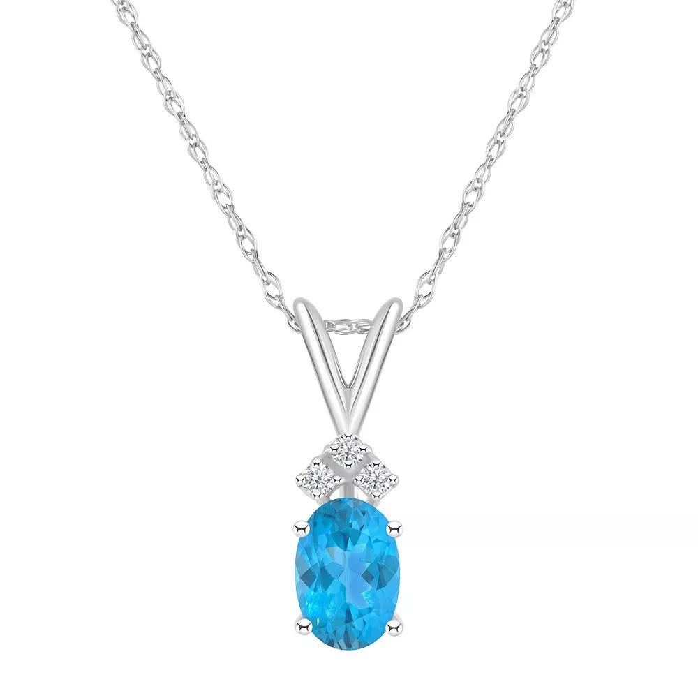 Celebration Gems 14k White Gold Gemstone & Diamond Accent Pendant Necklace, Women's, Size: 18", Blue Topaz Product Image
