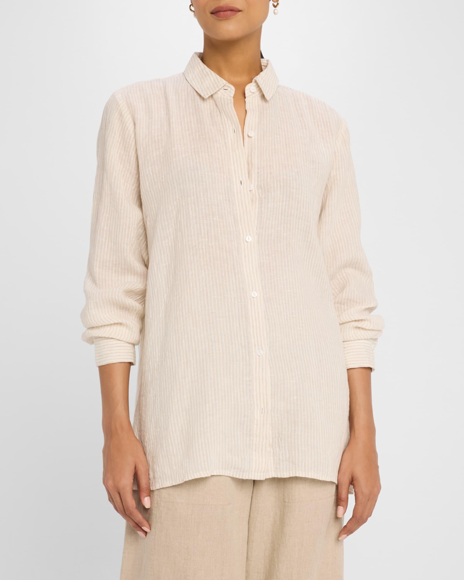 Puckered Striped Organic Linen Shirt Product Image