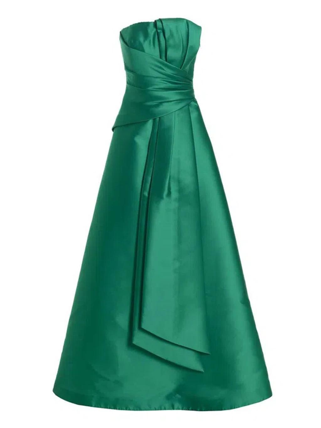 ALBERTA FERRETTI Strapless Draped Satin Maxi Dress In Green Product Image