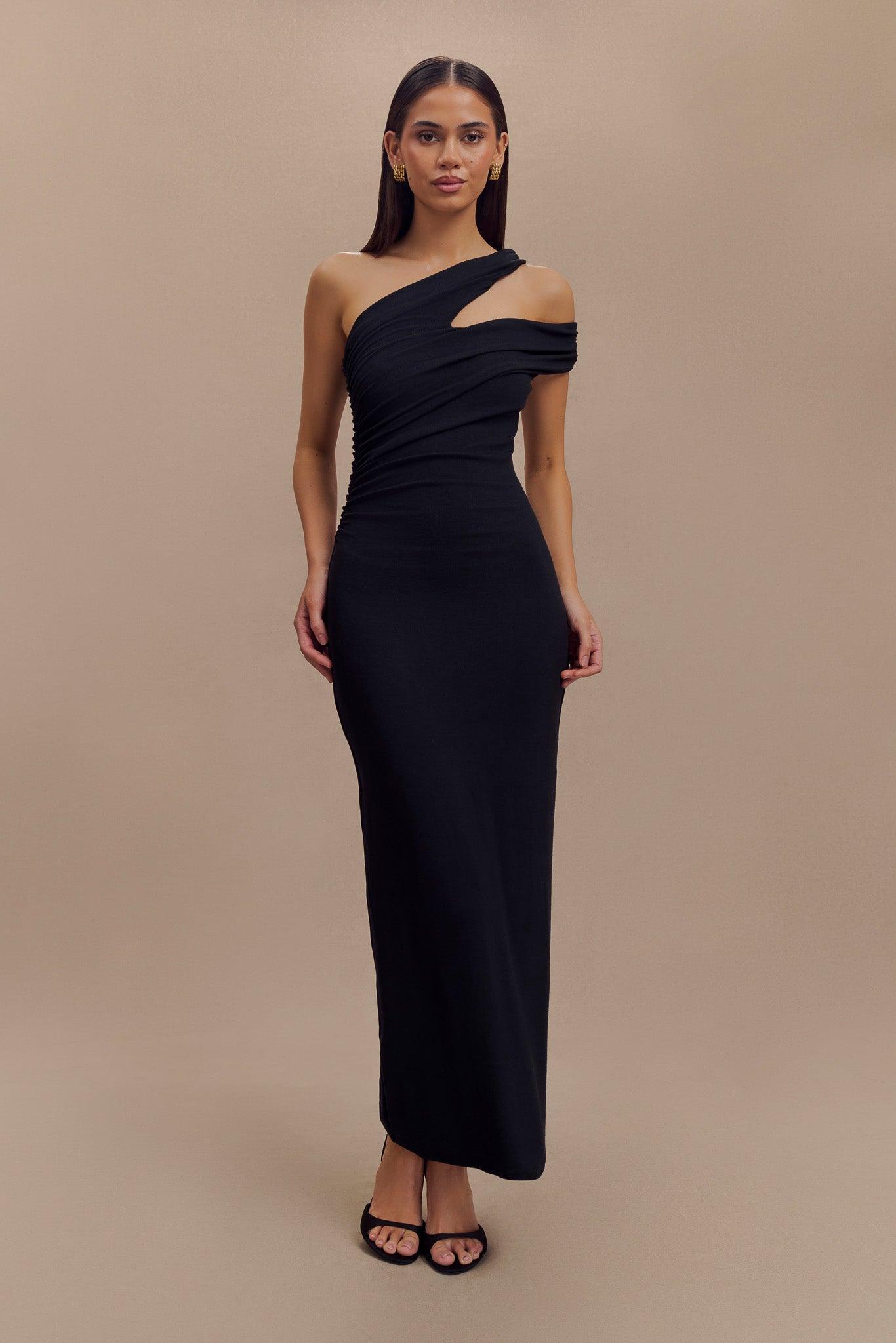 Anastasia One Shoulder Modal Midi Dress - Black Product Image