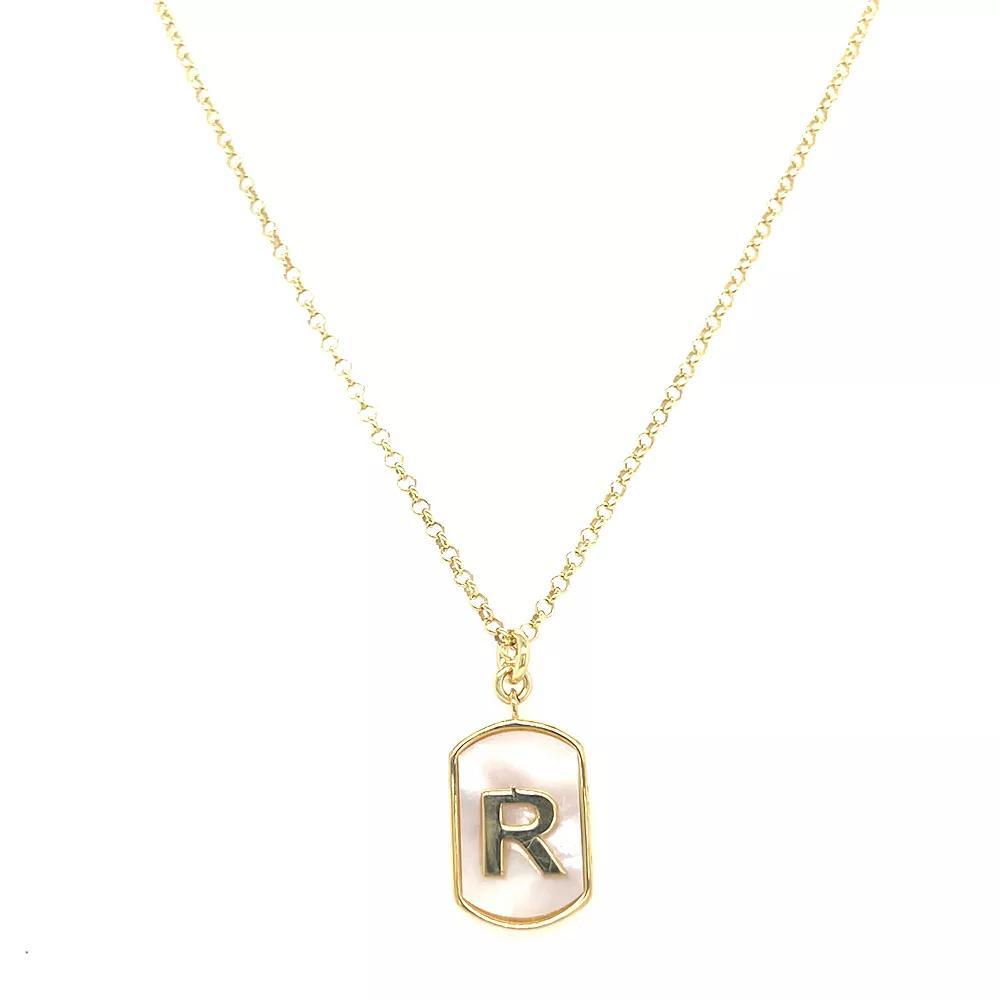 Meshmerise 18k Gold Over Silver Mother-Of-Pearl Initial Dog Tag Necklace, Women's, Size: 16-18" ADJ, Gold Tone R Product Image