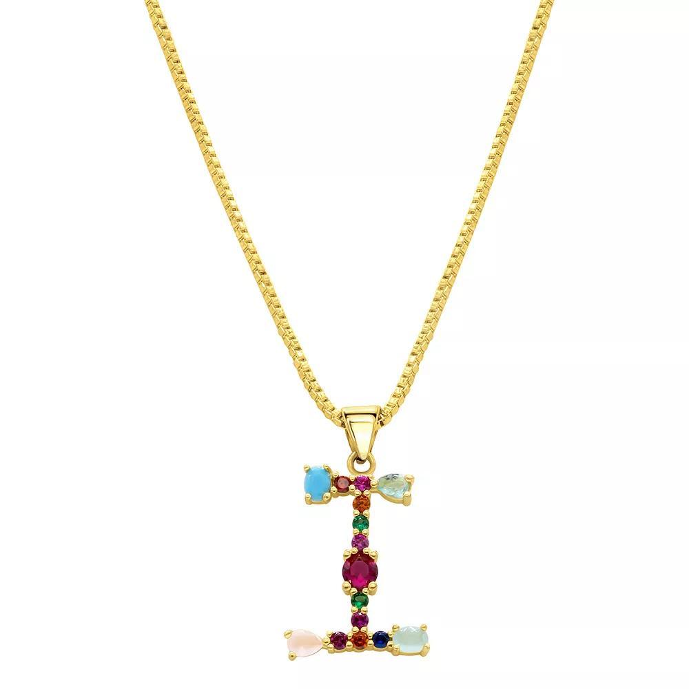 Adornia Gold Tone Multi Color Cubic Zirconia Initial Necklace, Womens Product Image