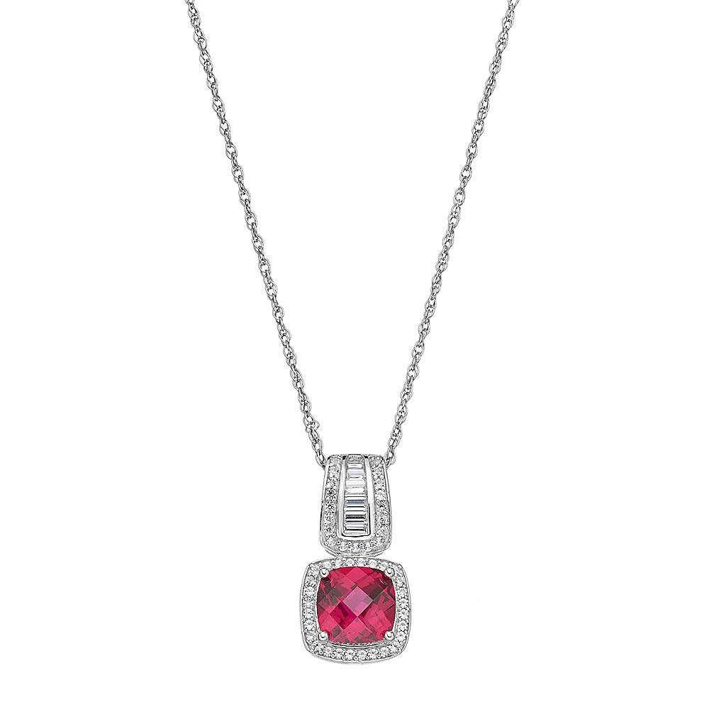 Sterling Silver Amethyst & Lab-Created White Sapphire Halo Pendant, Women's, Size: 18", Purple Product Image