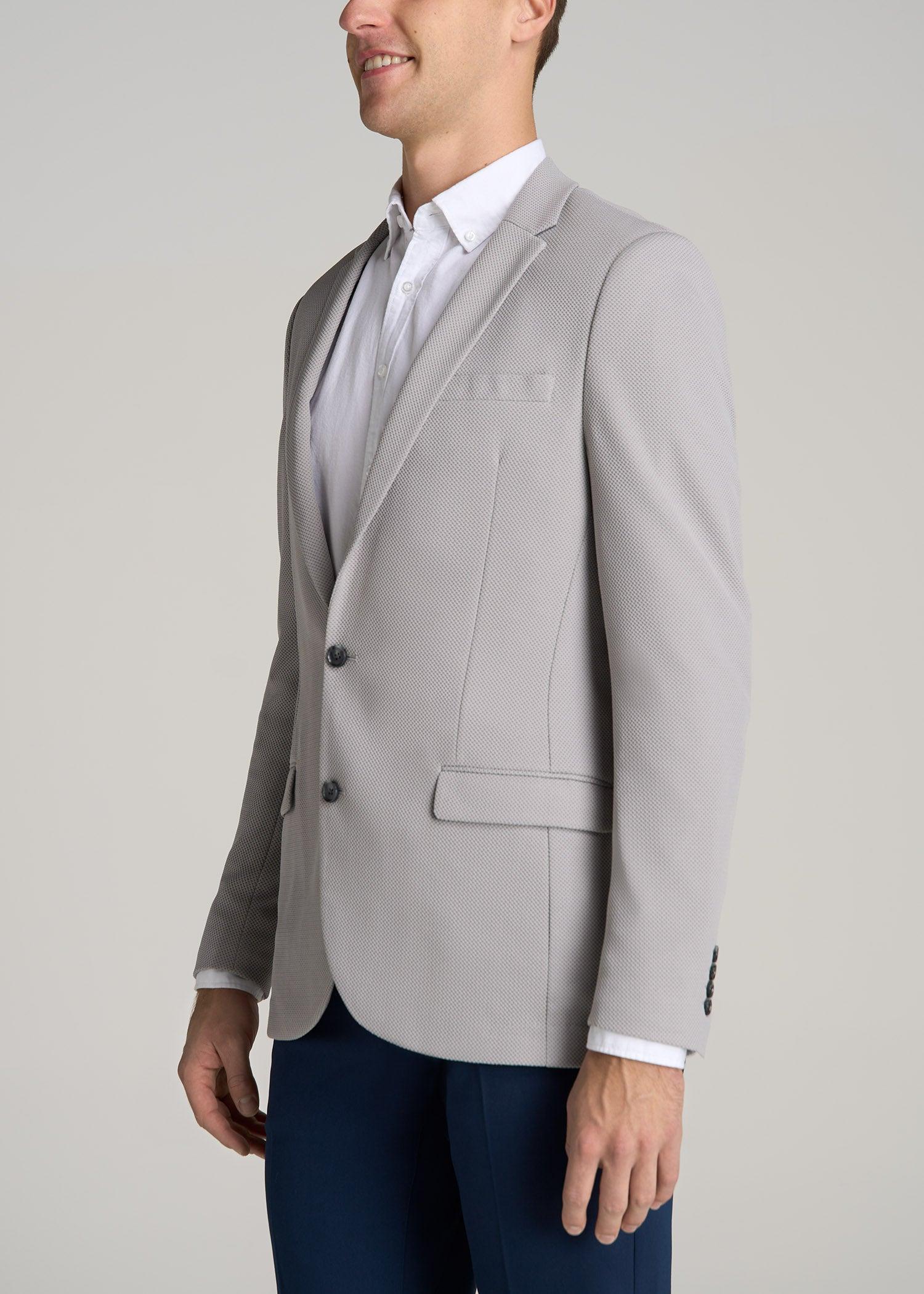 Textured Blazer for Tall Men in Soft Grey Product Image