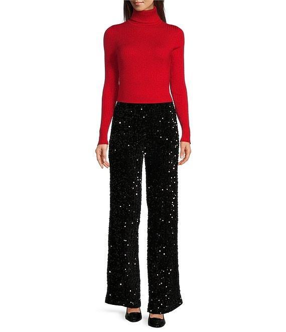 J.McLaughlin Arlette Cotton Blend Metallic Ribbed Knit Long Sleeve Turtleneck Sweater Product Image