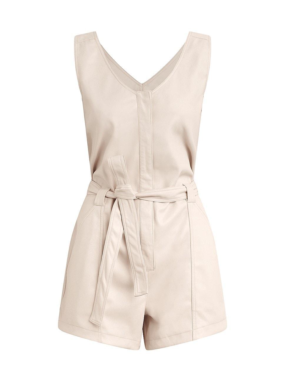 Womens Vegan Leather V-Neck Romper Product Image