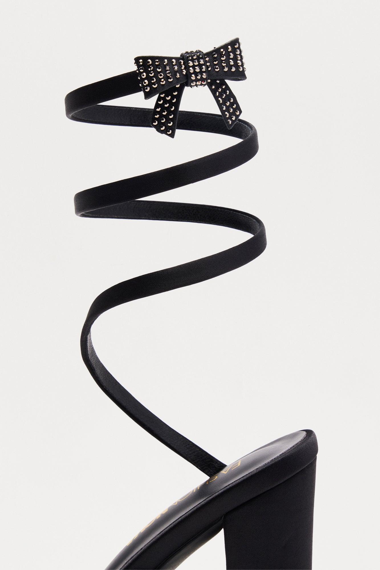 Maxima Rhinestone Bow Wrap Up Heels - Black Product Image