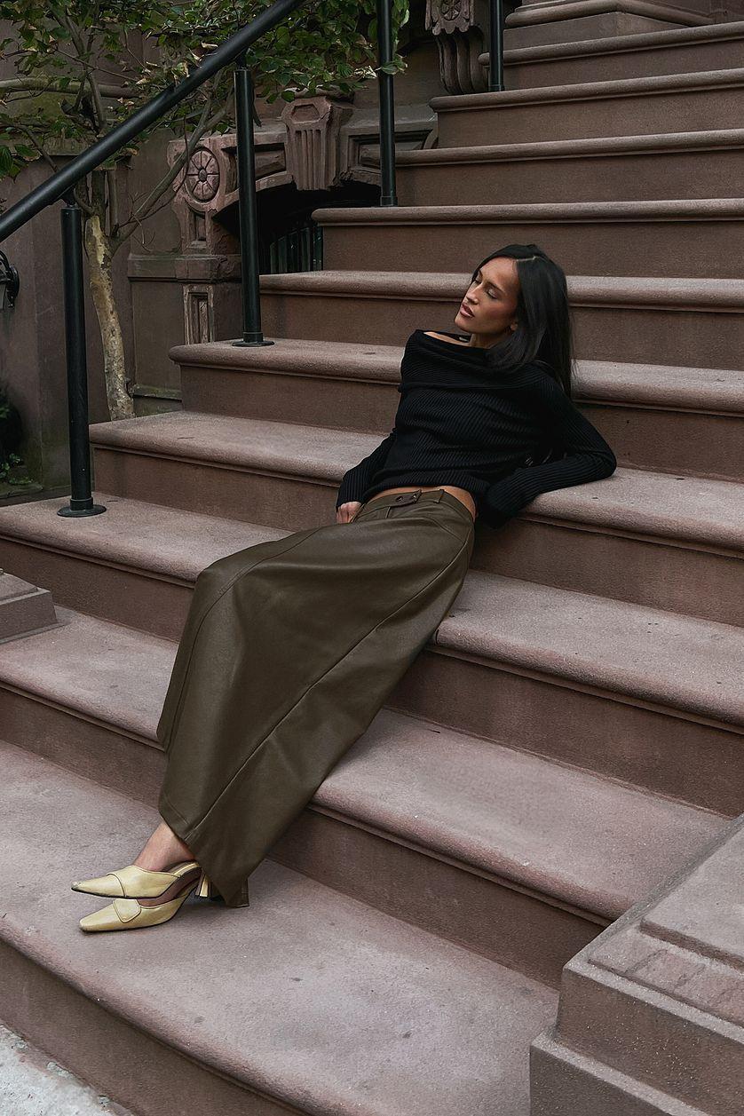 PU Mid Waist Midi Skirt Product Image