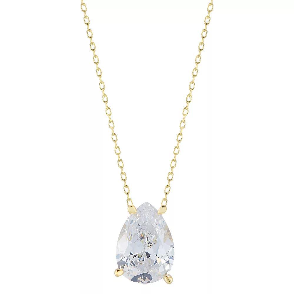 Sunkissed Sterling Cubic Zirconia Pear Solitaire Necklace, Women's, Size: 18", Gold Tone Product Image
