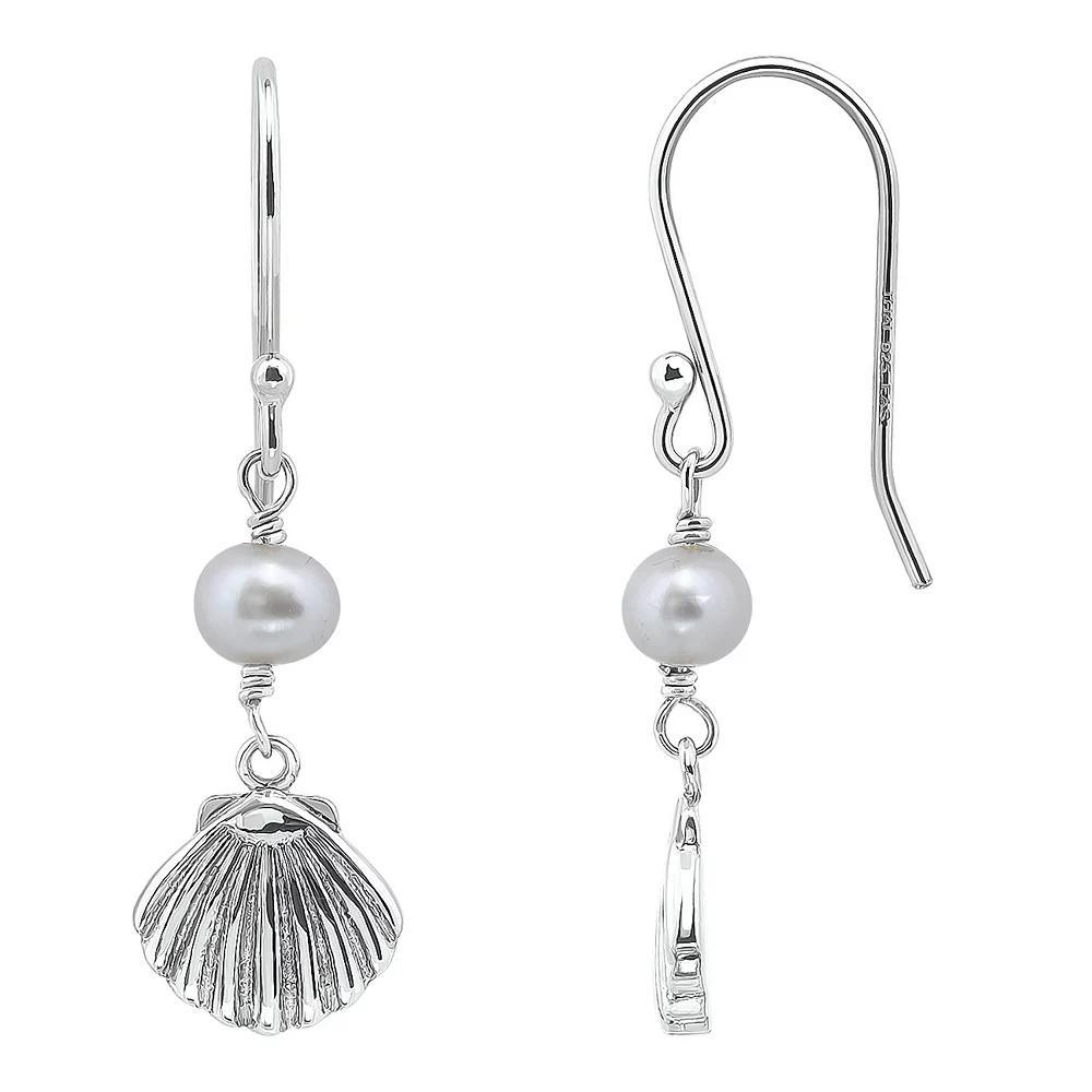 Aleure Precioso Sterling Silver Shell & Freshwater Cultured Pearl Drop Earrings, Women's, Silver Tone Product Image
