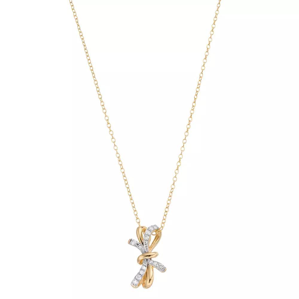 14k Gold Over Silver 1/8 Carat T.W. Diamond Bow Pendant Necklace, Women's, Size: 18", White Product Image