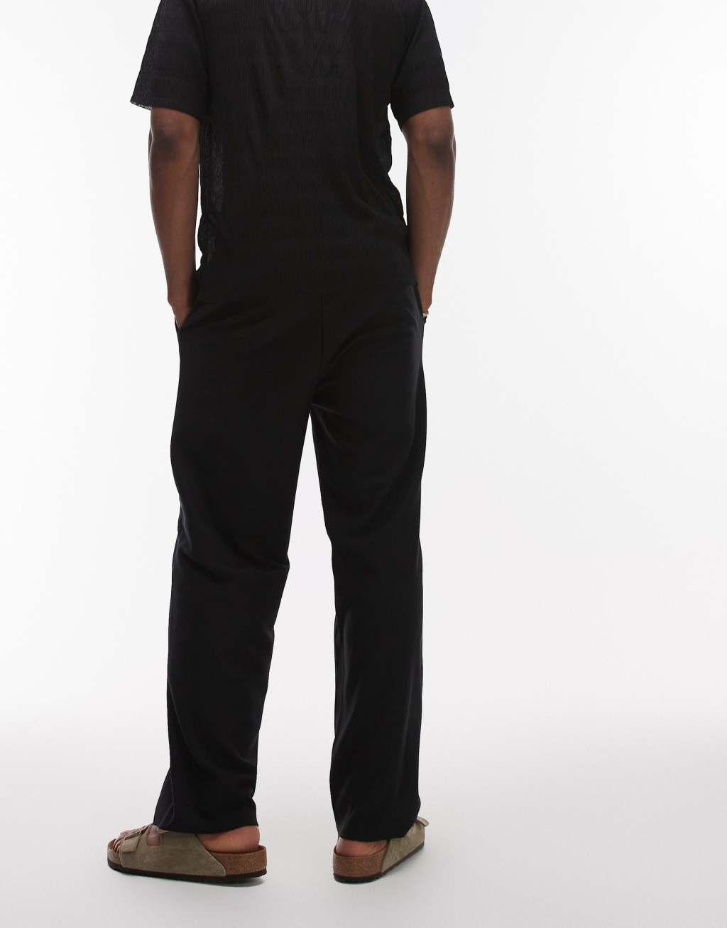 Topman straight leg ottoman sweatpants in black Product Image