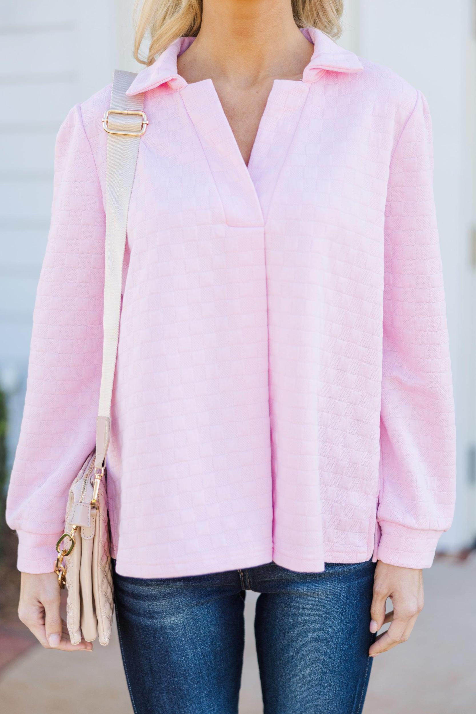 Nice To See You Pink Textured Top Female Product Image