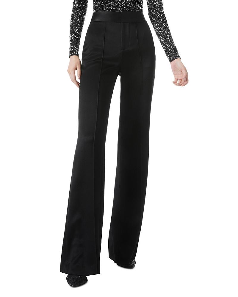 Alice and Olivia Dylan High Waisted Wide Leg Pants in Black Satin Waistband Product Image