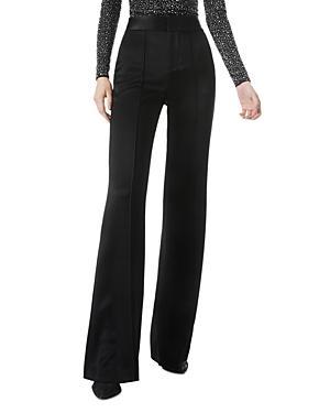 Alice and Olivia Dylan High Waisted Wide Leg Pants in Black Satin Waistband Product Image