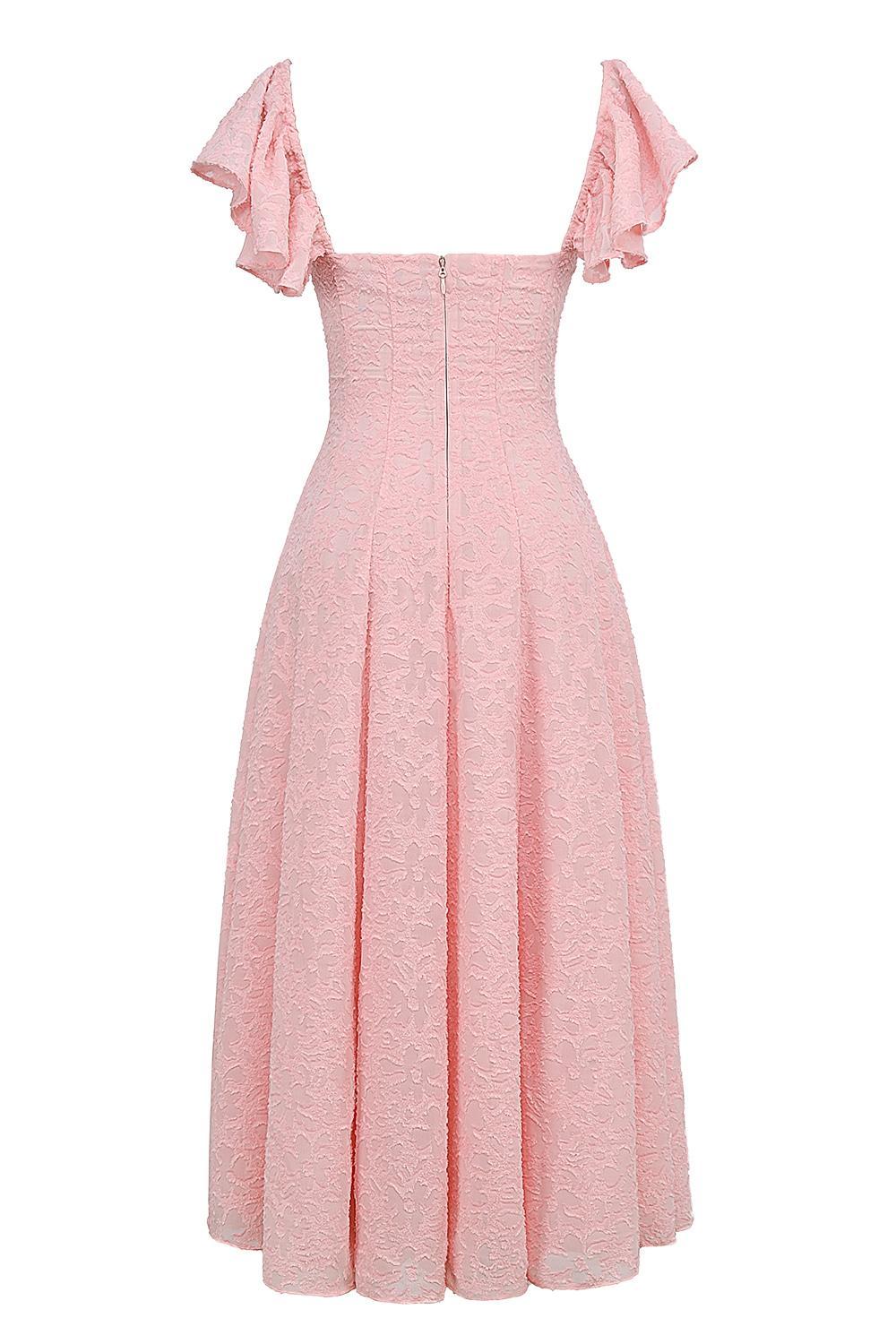 Emma Perfectly Pink Floral Jacquard Midi Dress Product Image