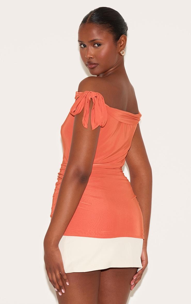 Paprika Double Layer Slinky Tie Shoulder Bardot Long Top Product Image