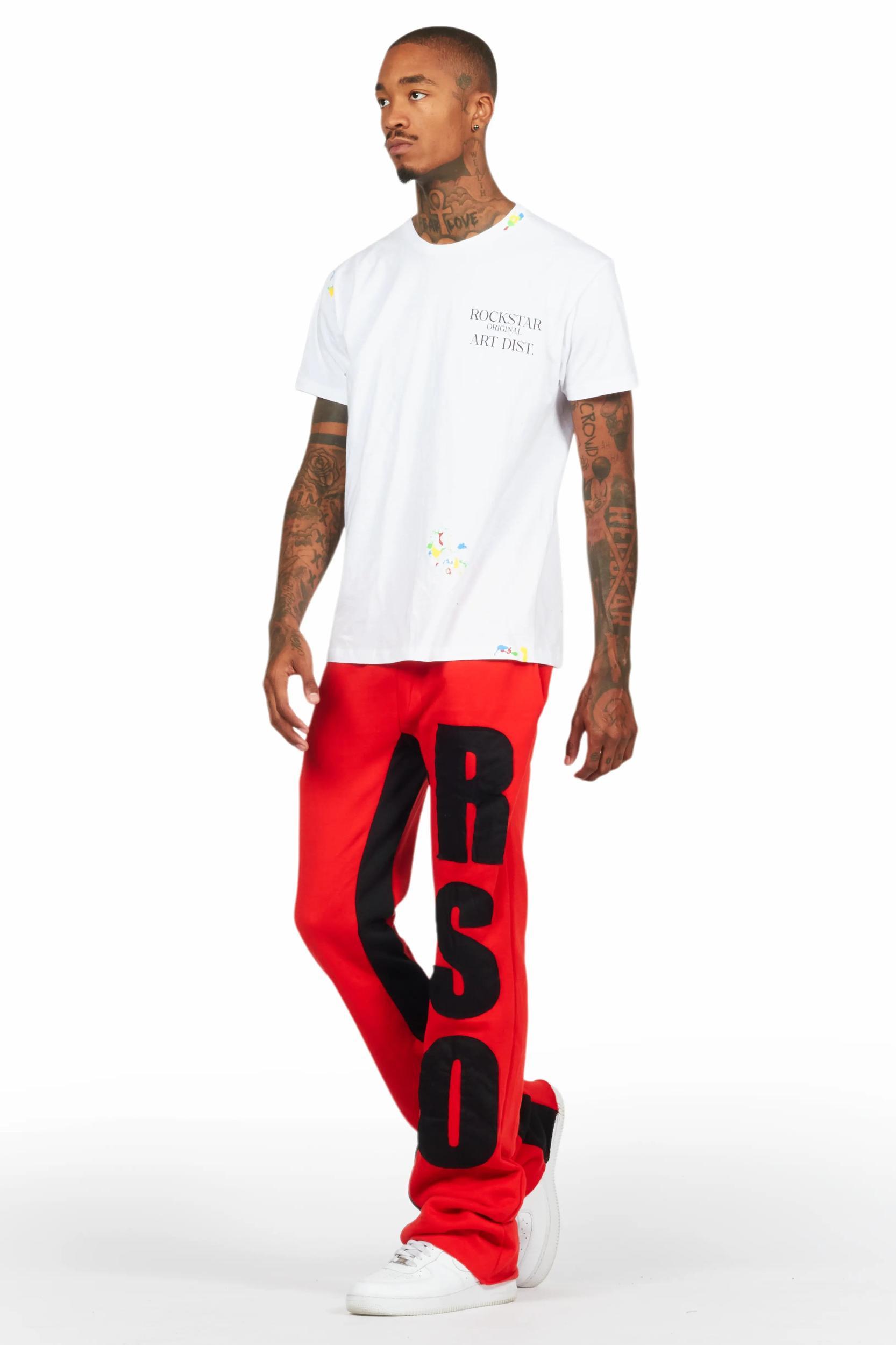 Uko Red Stacked Baggy Track Pant Male Product Image
