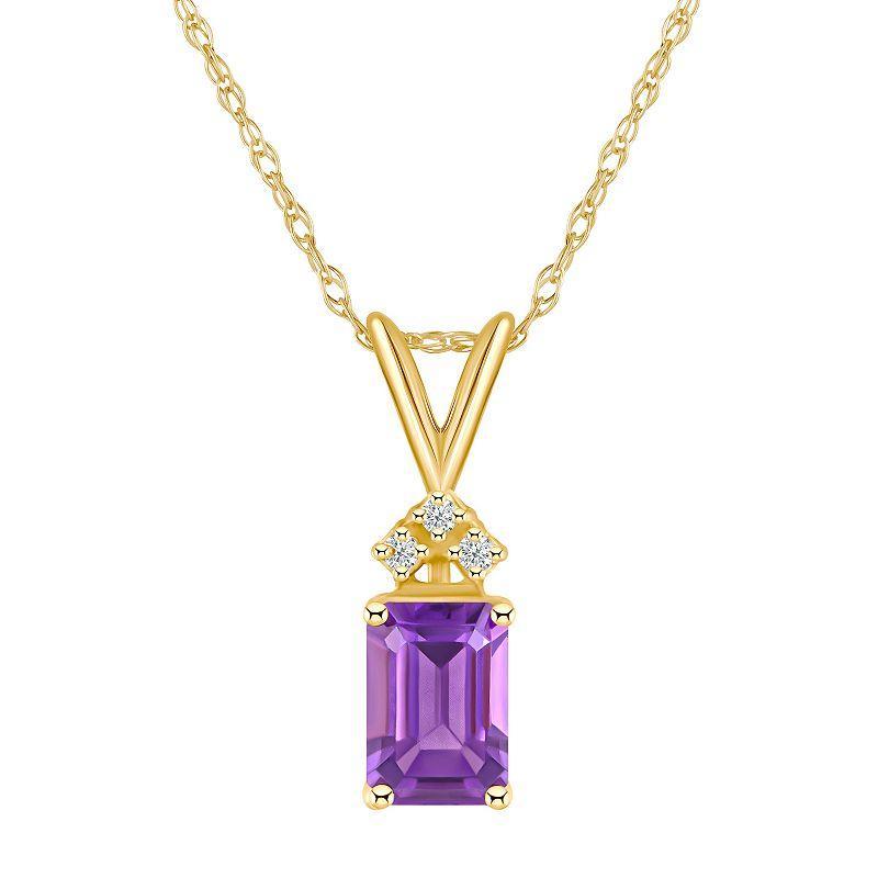 Celebration Gems 14k Gold Emerald Cut Amethyst & Diamond Accent Pendant Necklace, Women's, Size: 18" Product Image
