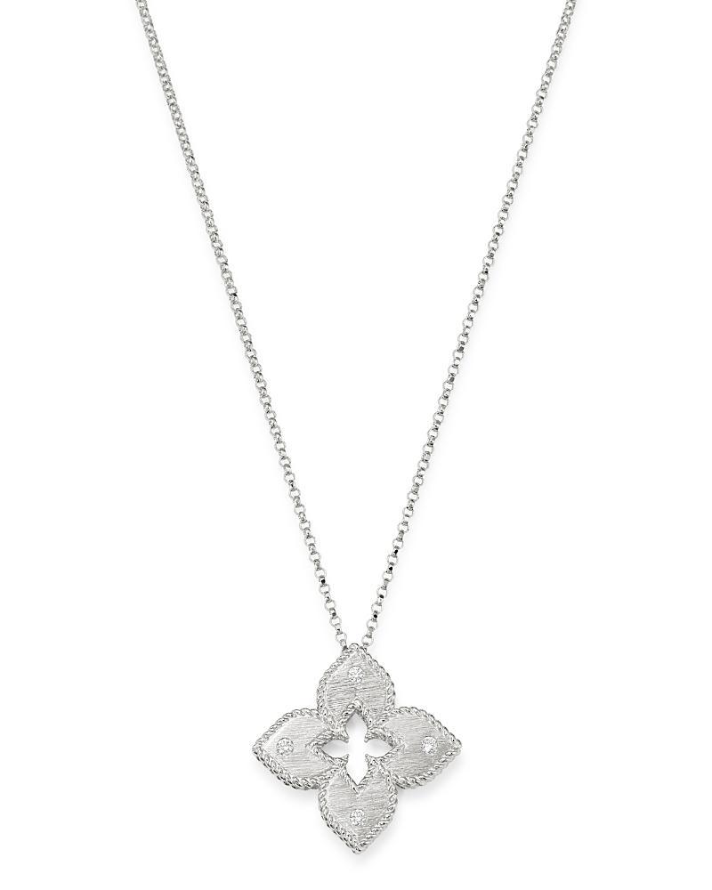 Roberto Coin 18K White Gold Petite Venetian Princess Diamond Pendant Necklace, 17 Product Image
