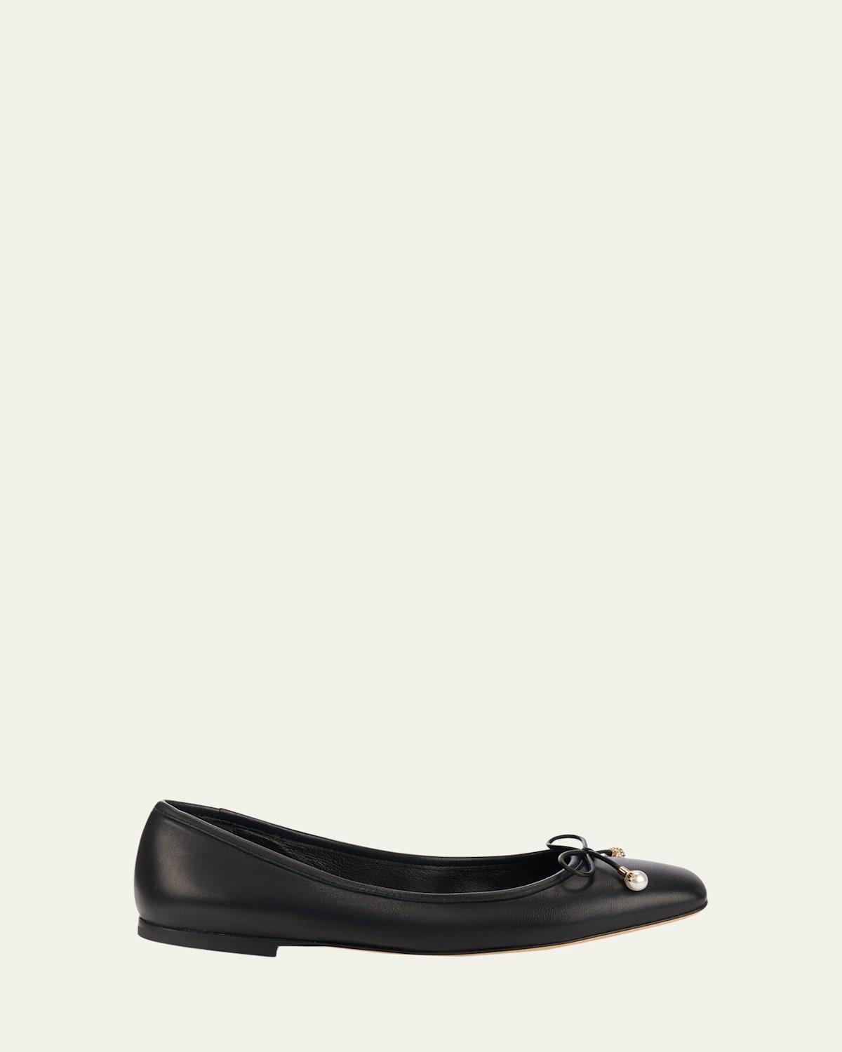Elme Leather Bow Ballerina Flats Product Image