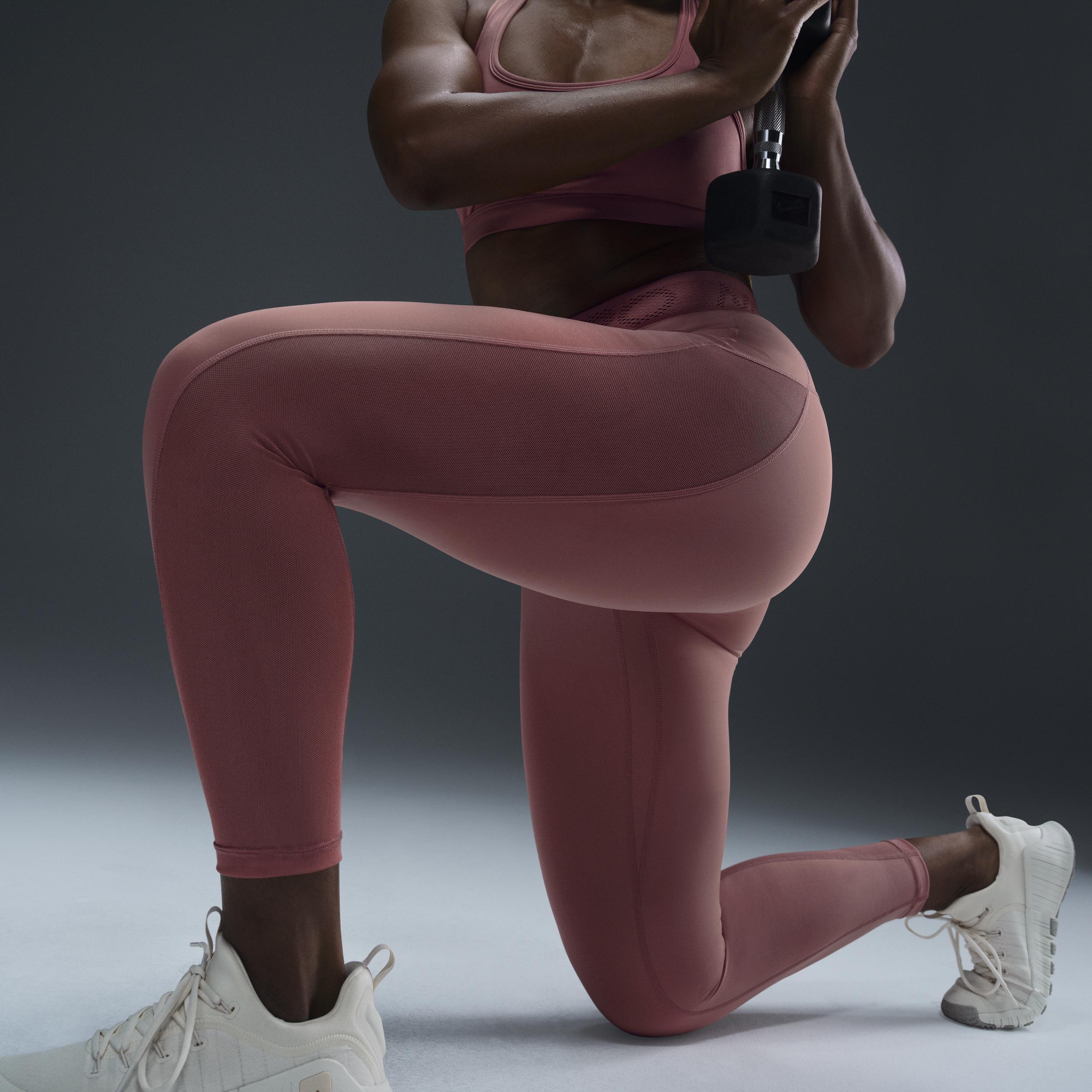 Nike Womens Nike Pro Medium Rise 7/8 Mesh DF Tight - Womens Canyon Pink/White Product Image