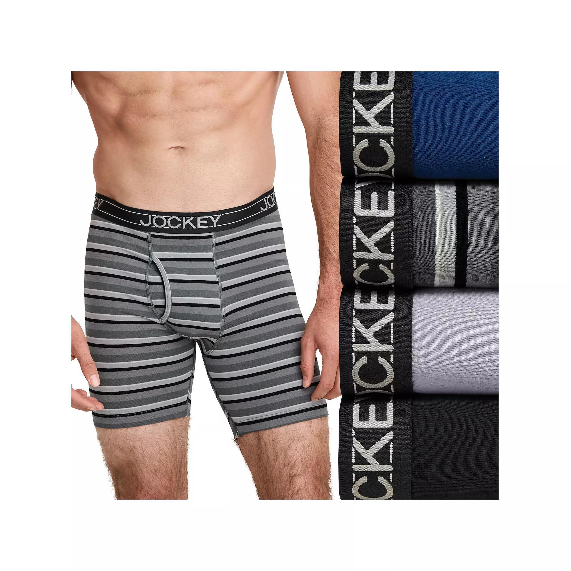 Men's Jockey® 4-Pack Cotton Blend Long Leg Boxer Brief, Size: Large, Daring Stripe Product Image
