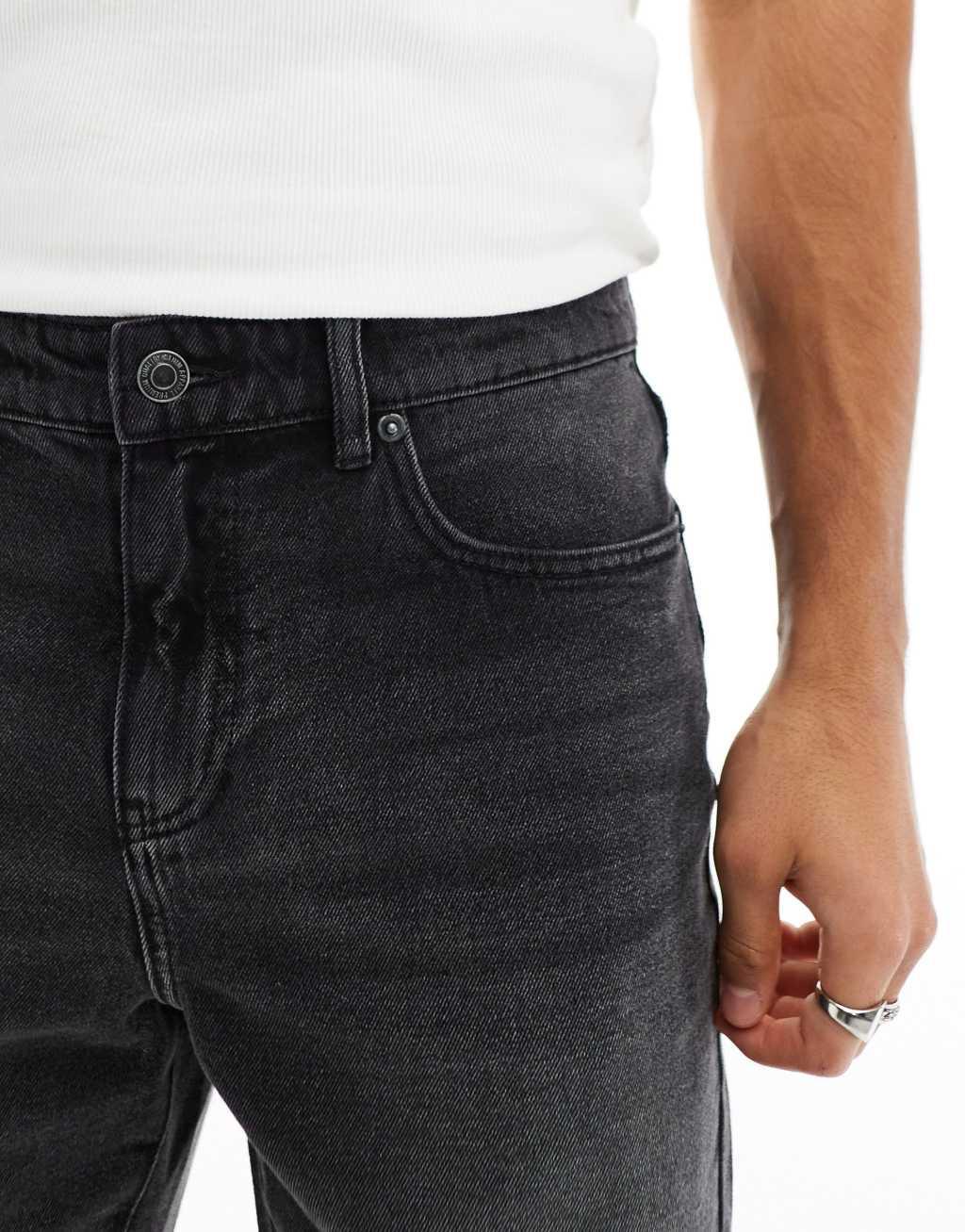 ADPT wide fit cut off denim shorts in washed black Product Image