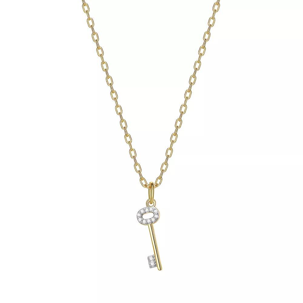18K Gold Over Silver 1/10 Carat T.W. Diamond Key Necklace, Women's, Size: 18", Gold Tone Product Image